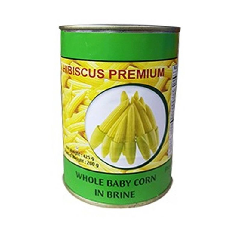HIbiscus Premium Whole Baby Corn In Brine 425gm